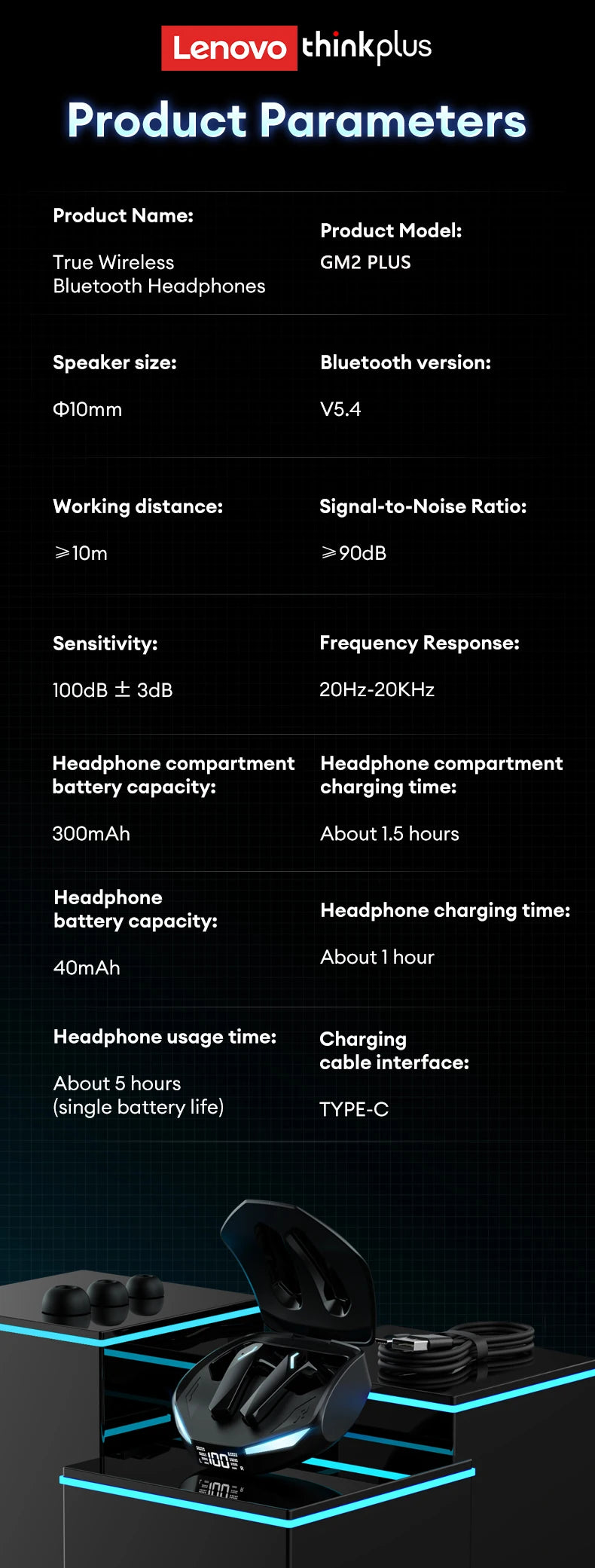 Original Lenovo XT53 Earphone Wireless Upgrade Bluetooth 5.4 Headphones Noise Reduction LED Earbuds Low Latency Gaming Headset