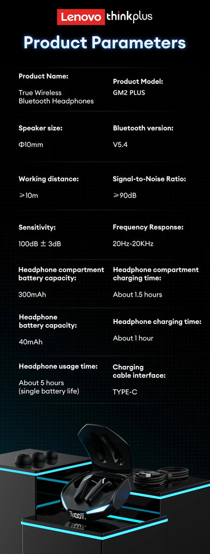 Original Lenovo XT53 Earphone Wireless Upgrade Bluetooth 5.4 Headphones Noise Reduction LED Earbuds Low Latency Gaming Headset
