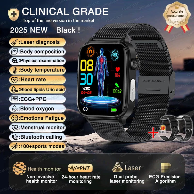 2025 New ECG+PPG+HRV Smart Watch Men Blood Lipid Uric Acid Health Monitor Bluetooth Call Sleep Physical Health Smartwatch Women