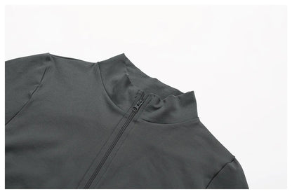 Zipper Jacket Women Crop Tops Yoga T-shirts Solid Sports Top Long Sleeve Running Shirts Sexy Quick Dry Fitness Gym Sport Wear