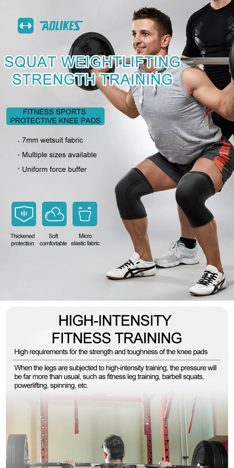AOLIKES 1 Pair 7MM Knee Sleeves Support Injury Recovery - Neoprene Knee Brace Knee Support for Squats, Running & Gym Workout