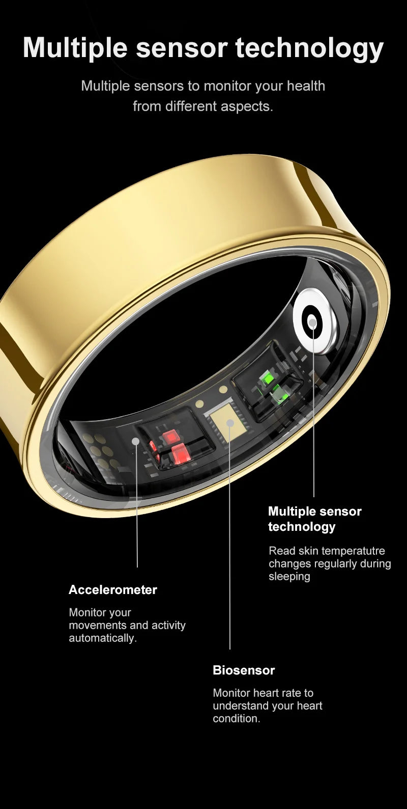 New Smart Ring R09 Health Monitor Multi Sport Mode Skin Temperature Measurement 5ATM Waterproof Smart Ring With Charging Case