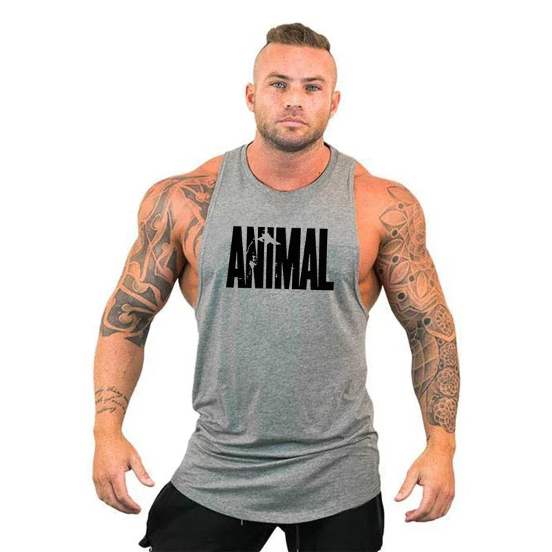 Animal Letter Gym Tanktop Men Fitness Clothing Men's Bodybuilding Tank Tops Summer Gym Clothing for Male Sleeveless Vest T Shirt