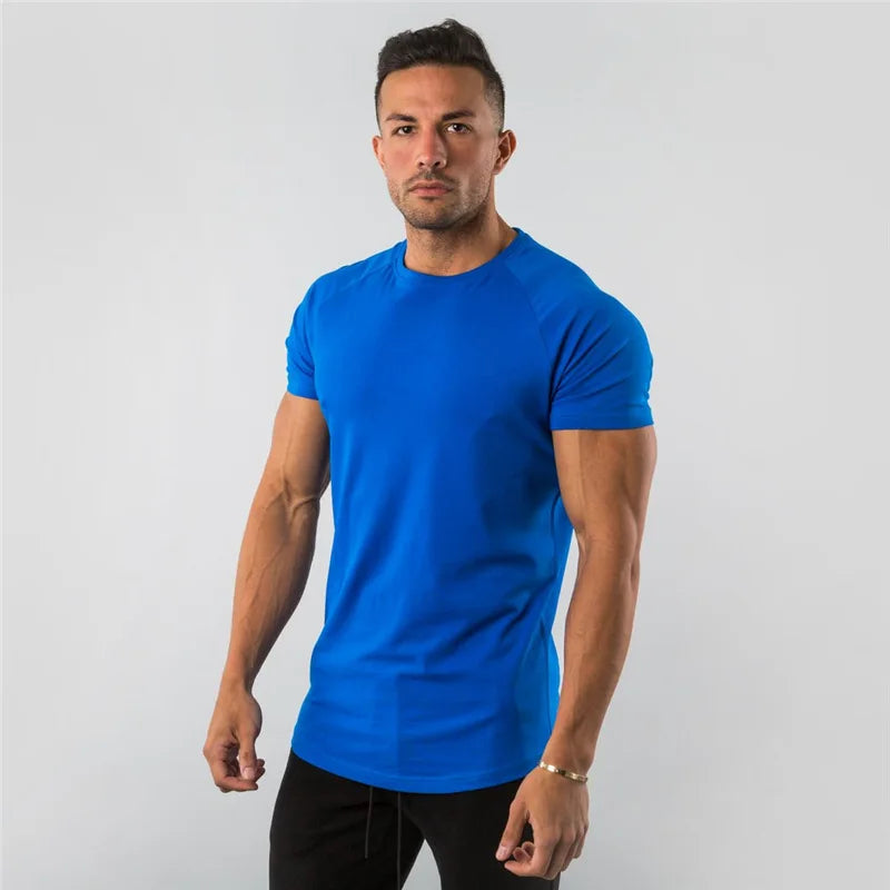 T Shirt Men Casual Short Sleeve Muscle Joggers Bodybuilding Tshirt Male Gym Fitness Tops Tee Streetwear Slim Fit Summer T-shirt
