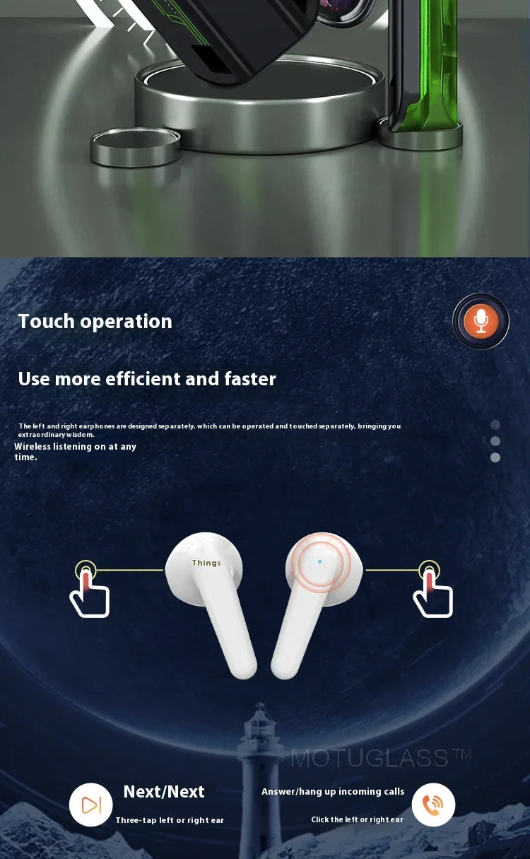 Magnetic Slide Wireless Bluetooth Earbuds Dual Track Long Battery Life Semi Transparent Sports Earphones for Running Gym Workout
