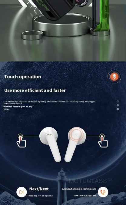 Magnetic Slide Wireless Bluetooth Earbuds Dual Track Long Battery Life Semi Transparent Sports Earphones for Running Gym Workout