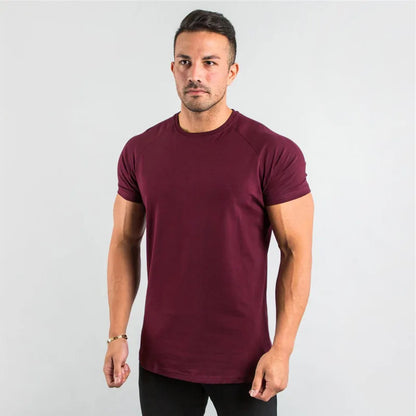 T Shirt Men Casual Short Sleeve Muscle Joggers Bodybuilding Tshirt Male Gym Fitness Tops Tee Streetwear Slim Fit Summer T-shirt
