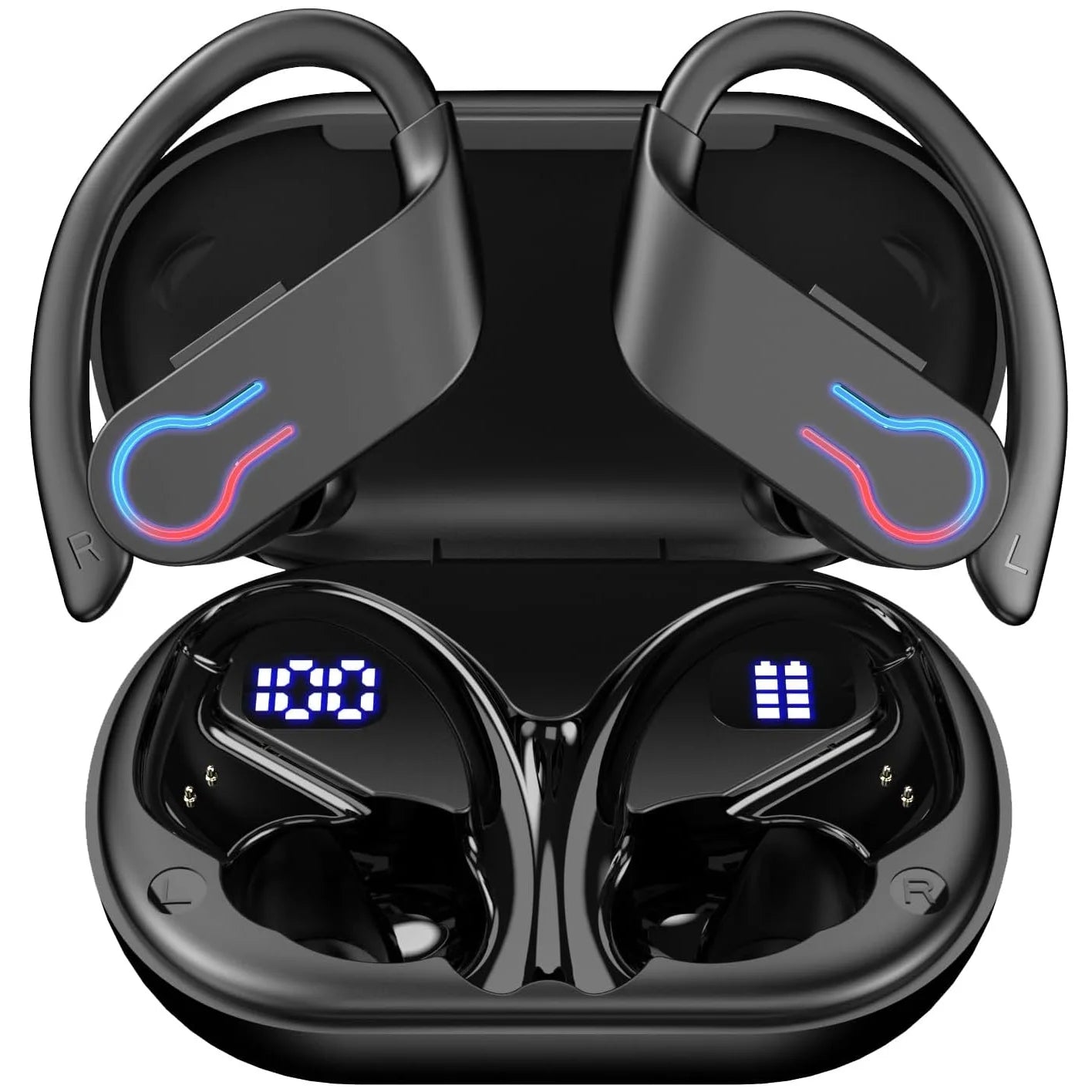 Sports Bluetooth Headphones Wireless TWS Earphones IP7 Waterproof Earbuds ENC Noise Cancelling Mic Call Headsets for Workout Gym