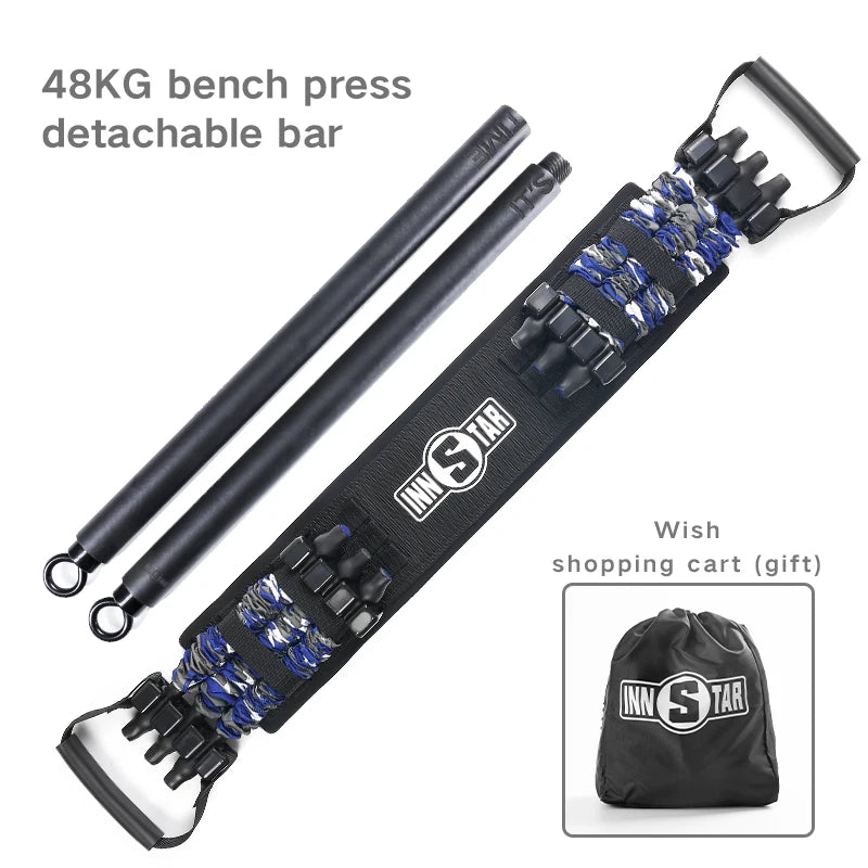 INNSTAR Resistance Band with Fitness Bar Chest Expander Bench Press Rubber Elastic Bands Home Gym Trainer Workout Equipment