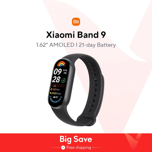 Global Version Xiaomi Smart Band 9 1.62‘’ AMOLED Display 21 Days Battery Life Supports 150+ Sports Modes 5ATM Bluetooth 5.4