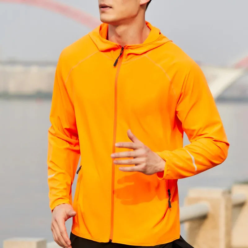 (S-4XL)Men Women Running Jacket Lightweight Camping Hiking Windbreaker Windproof Long-Sleeved Zipper Hoodie Sports Coat