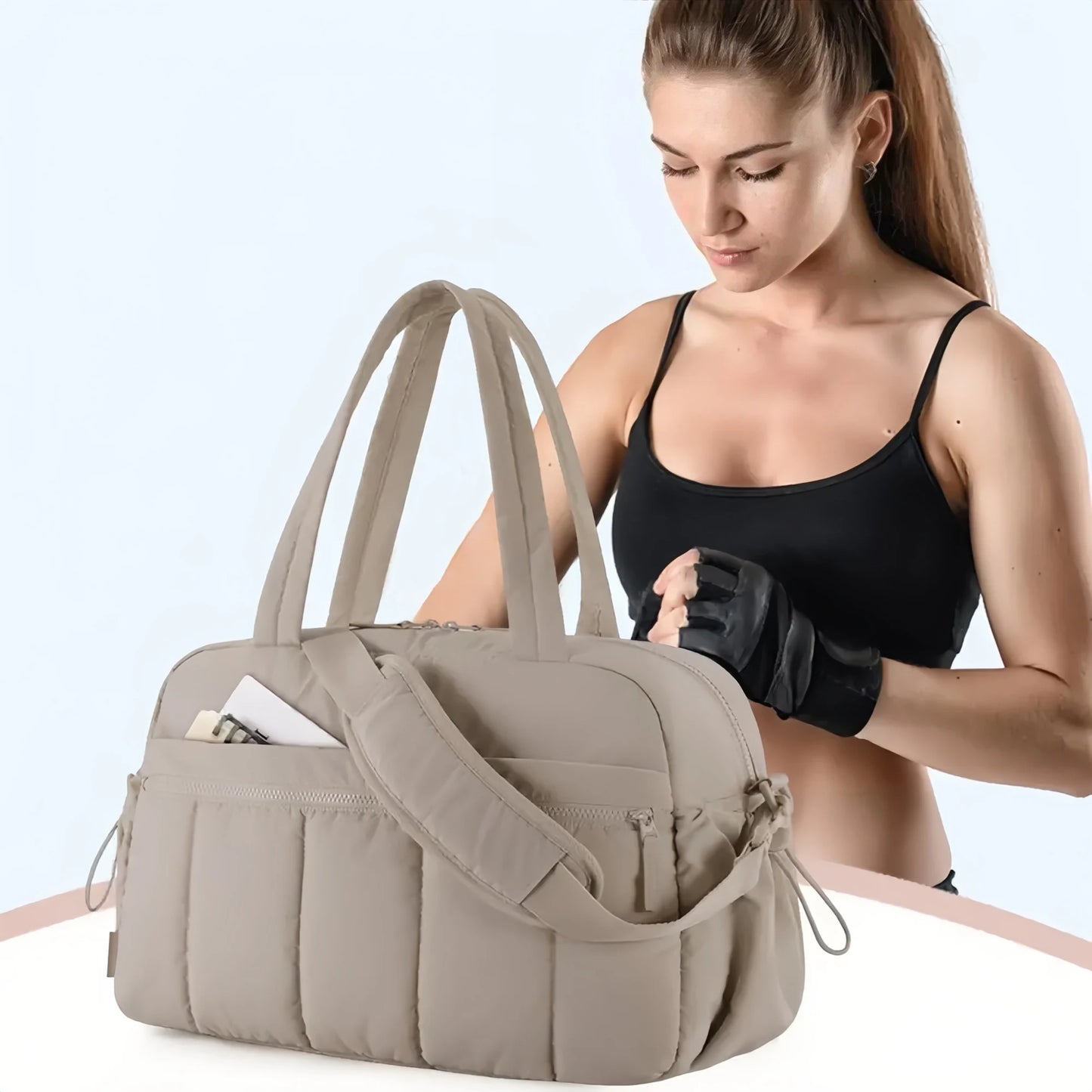 Expandable Travel Duffel Bag - Stylish oversized shoe compartment portable gym bag that folds lightweight duffle-tan