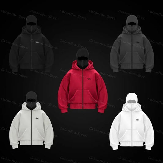 Men's Winter Hoodie with Balaclava Face Mask Zipper Design Sports Jacket for Outdoor Activities Hiking Travel Running Sweatshirt