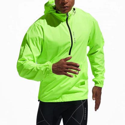 WOSAWE Cycling Windproof Jacket Lightweight Men Breathable Reflective Hooded Bike Jacket Half Zipper Outdoor Sport Windbreaker