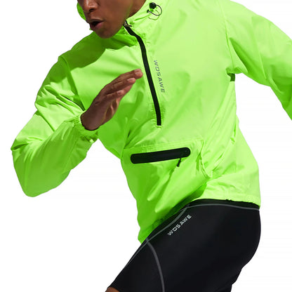WOSAWE Cycling Windproof Jacket Lightweight Men Breathable Reflective Hooded Bike Jacket Half Zipper Outdoor Sport Windbreaker